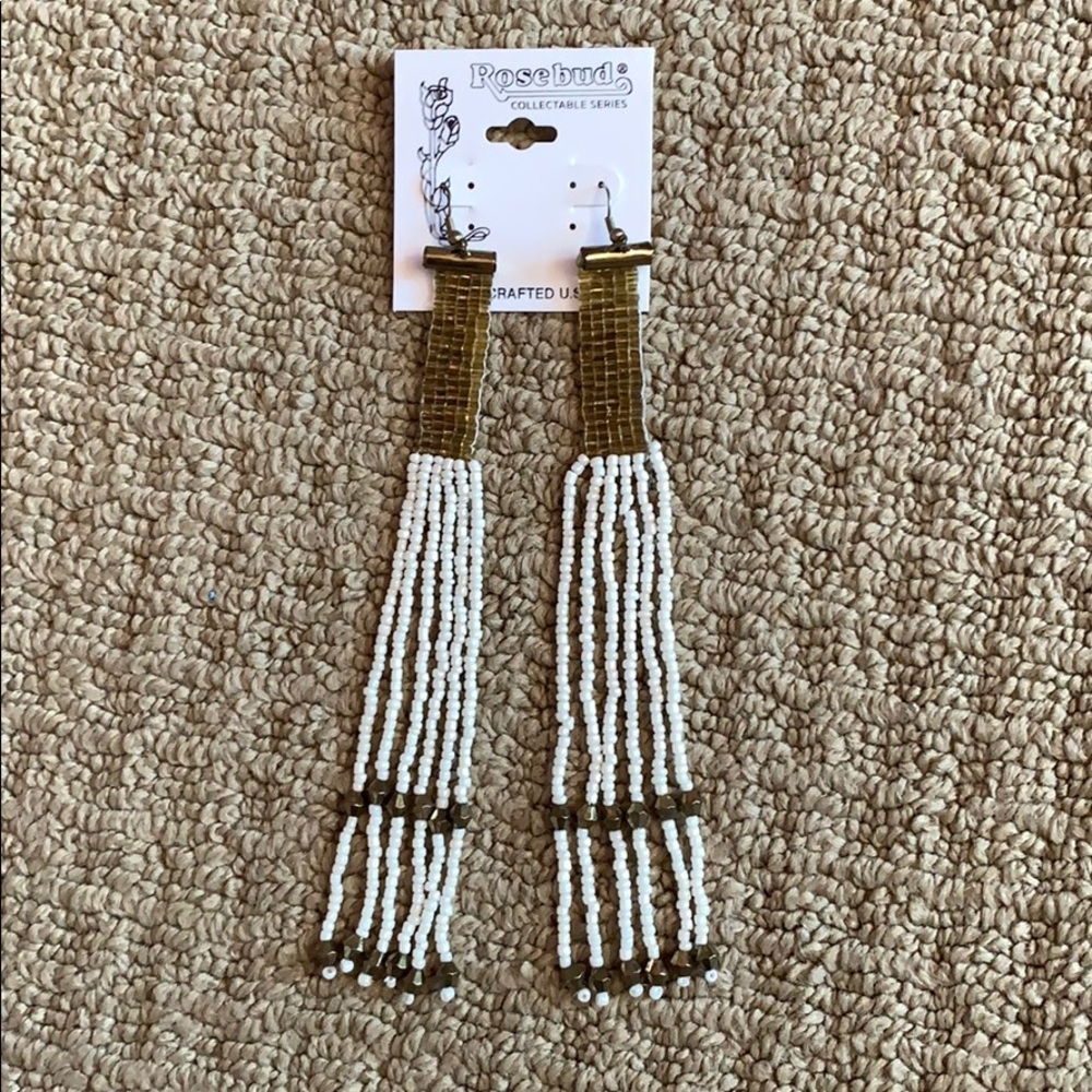 Handcrafted Gold and White Dangle Earrings